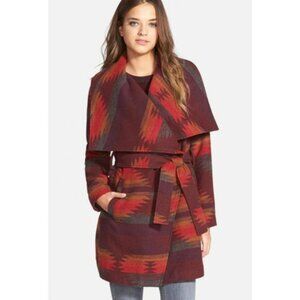 Steve Madden Blanket Wrap Coat in Ruby Aztec Sz XS